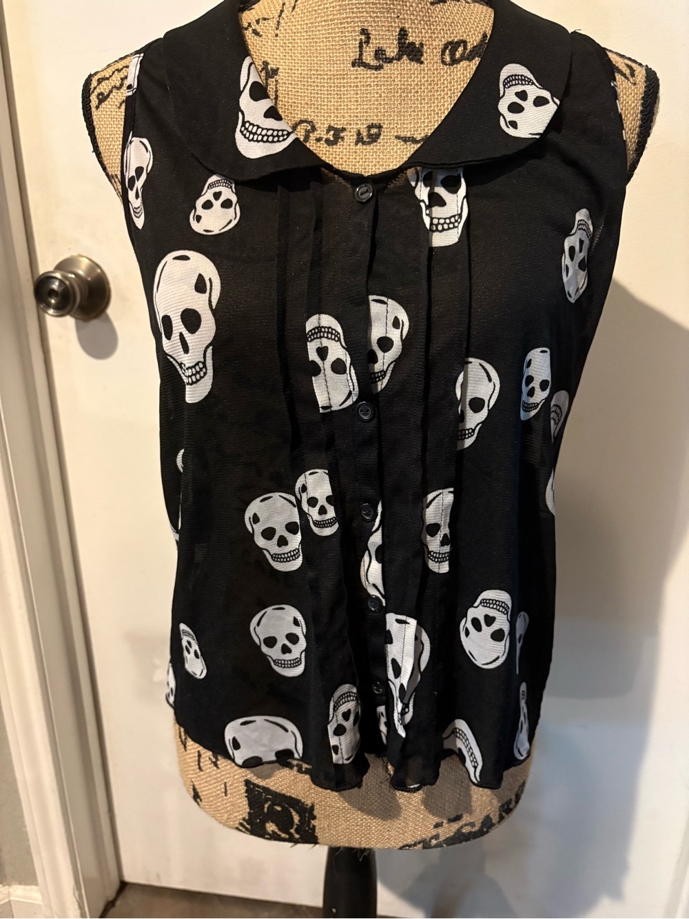 julie's closet Black Tank Top with White Skull Graphic